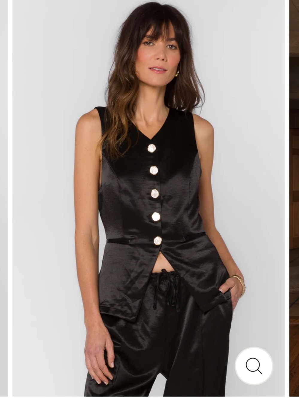 NWTs Velvet Heart Black Satin Pearl-Button Sleeveless Vest Sz S